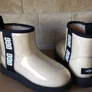 Clear UGG Mini boots.